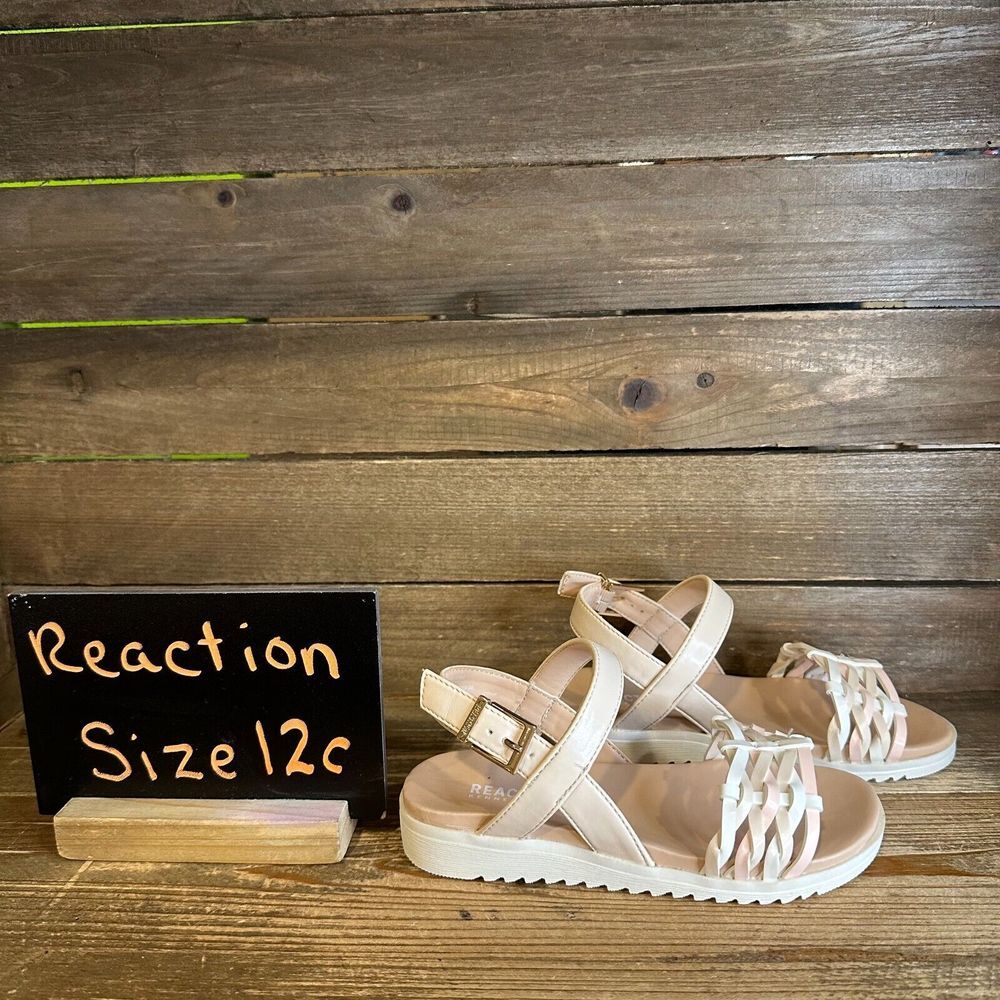 New Little Kids Kenneth Cole Reaction Lotus Oaklee Strappy Leather Sandals 12 C